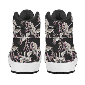 Japanese Crane Bird Pattern Print High Top Leather Sneakers