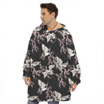 Japanese Crane Bird Pattern Print Hoodie Blanket