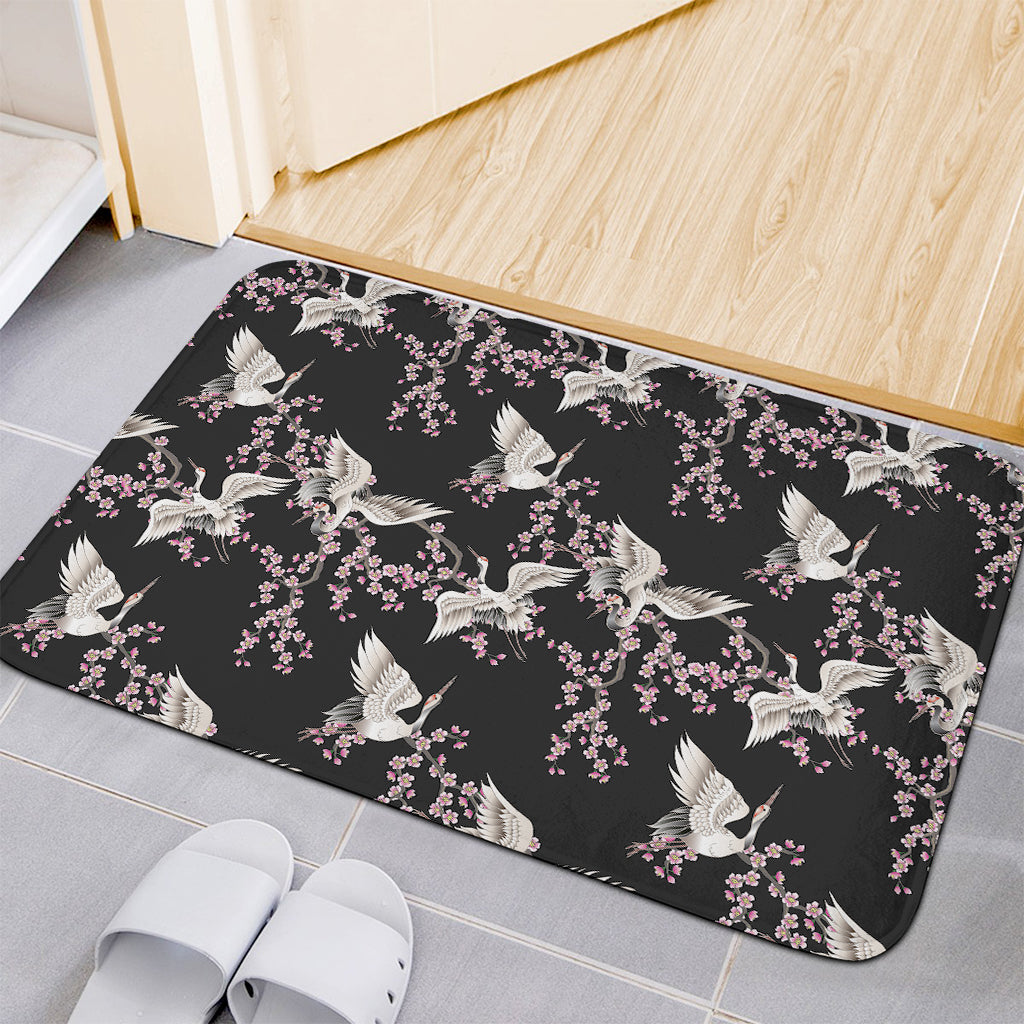 Japanese Crane Bird Pattern Print Indoor Door Mat