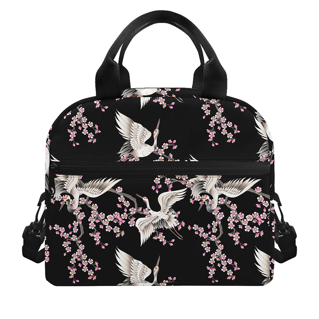Japanese Crane Bird Pattern Print Insulated Lunch Bag