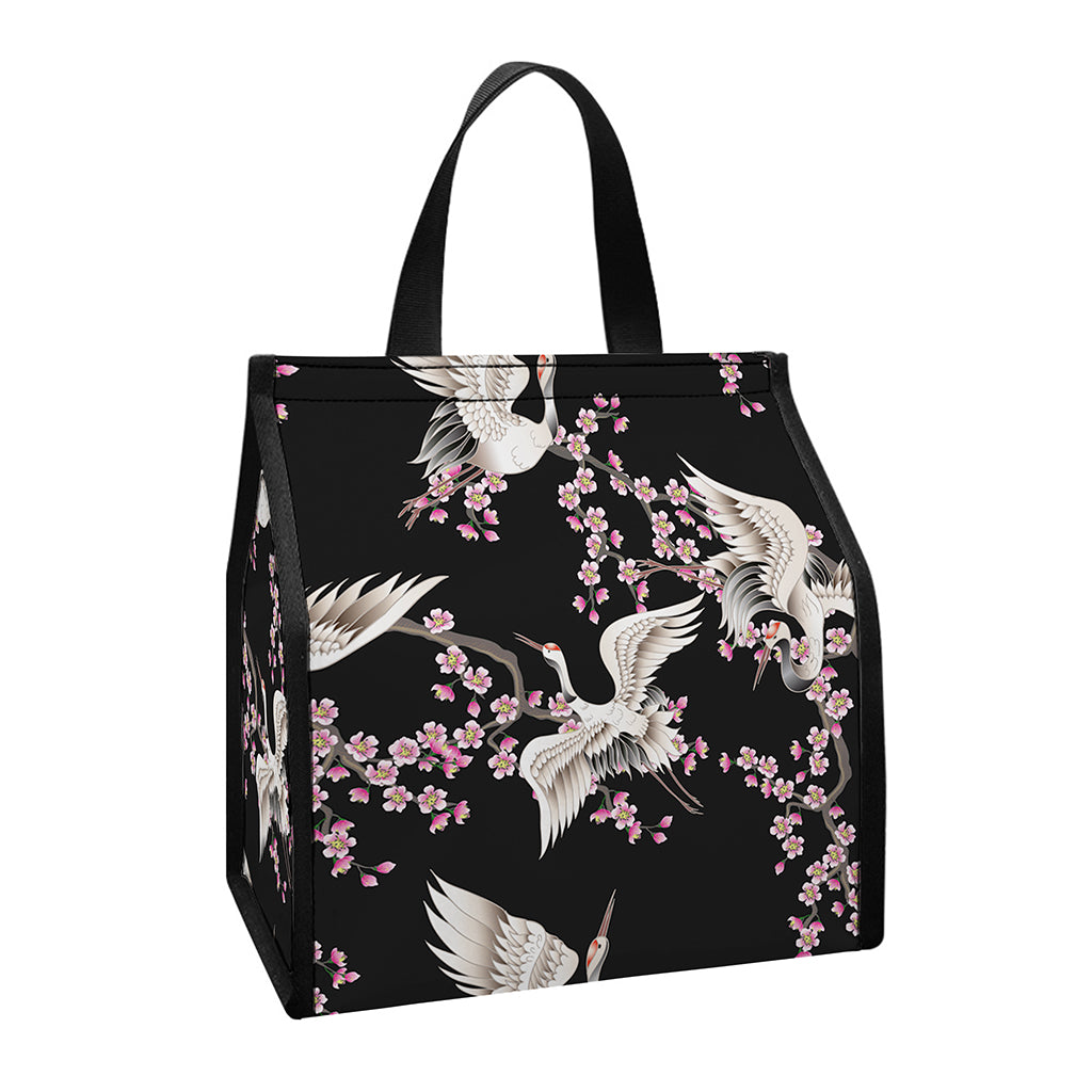 Japanese Crane Bird Pattern Print Insulated Lunch Tote