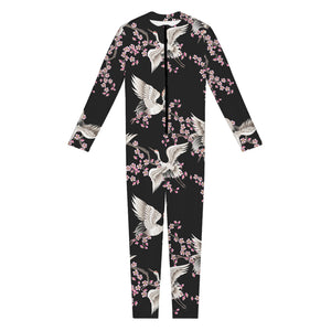 Japanese Crane Bird Pattern Print Jumpsuit