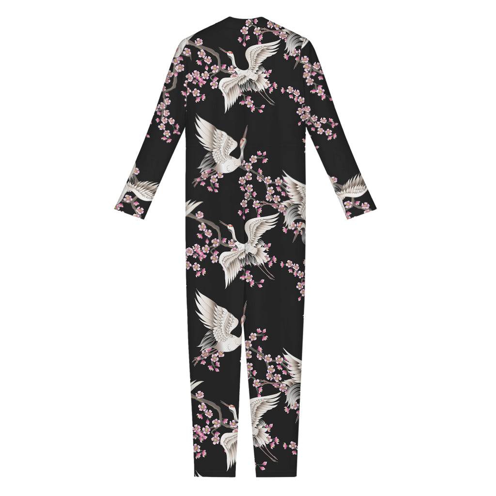 Japanese Crane Bird Pattern Print Jumpsuit