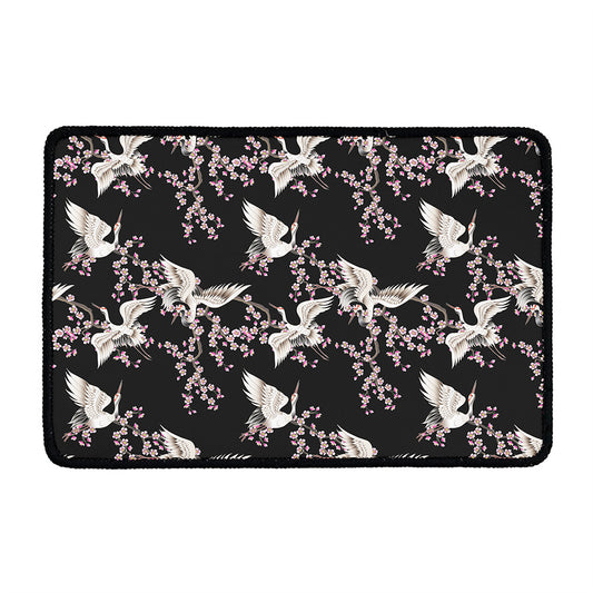 Japanese Crane Bird Pattern Print Kitchen Mat