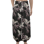 Japanese Crane Bird Pattern Print Lantern Pants