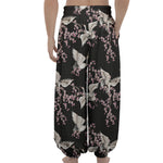 Japanese Crane Bird Pattern Print Lantern Pants