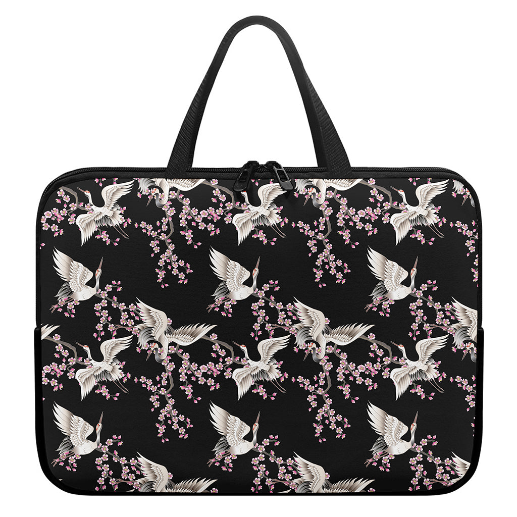 Japanese Crane Bird Pattern Print Laptop Sleeve With Handle