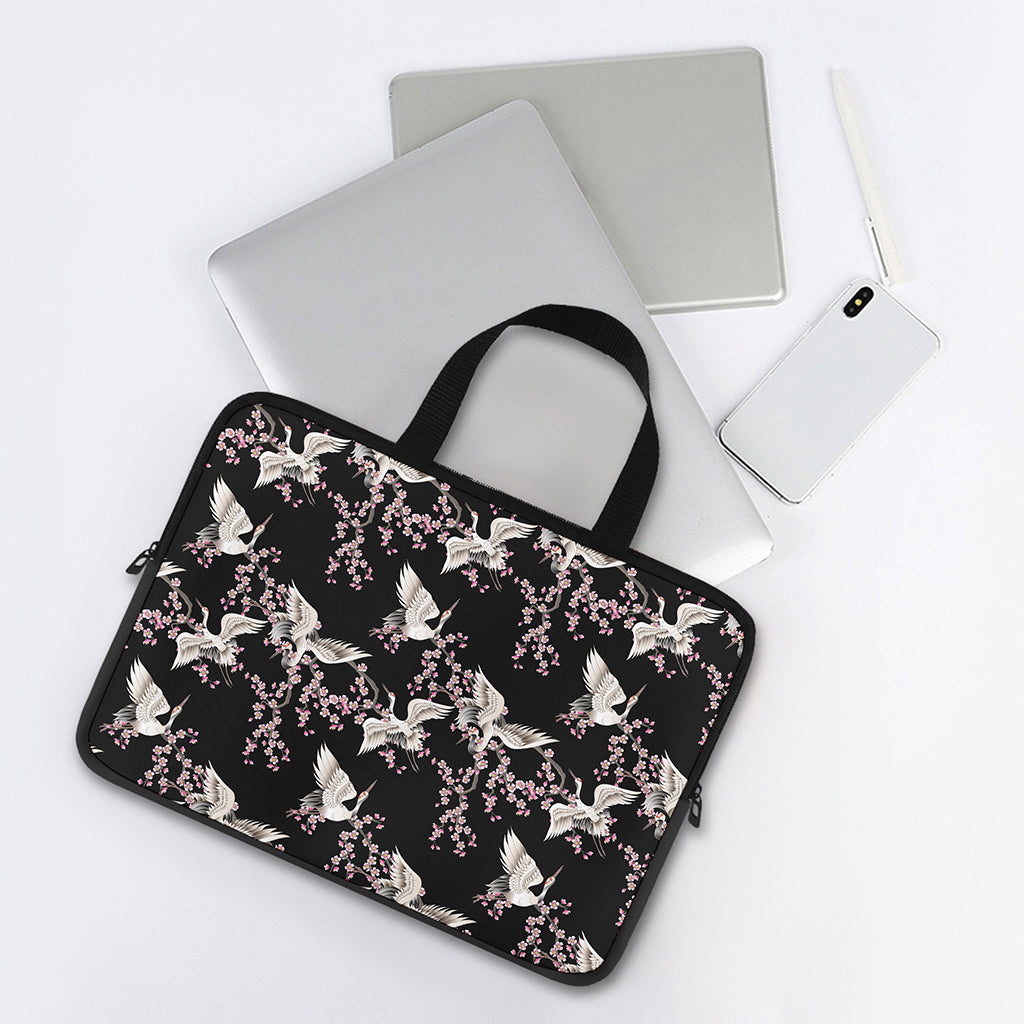 Japanese Crane Bird Pattern Print Laptop Sleeve With Handle