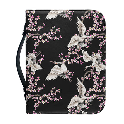Japanese Crane Bird Pattern Print Leather Bible Cover