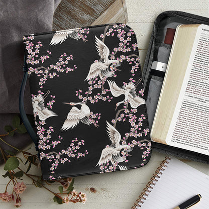 Japanese Crane Bird Pattern Print Leather Bible Cover