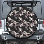 Japanese Crane Bird Pattern Print Leather Spare Tire Cover