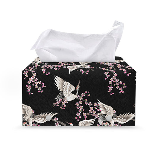 Japanese Crane Bird Pattern Print Leather Tissue Box Cover