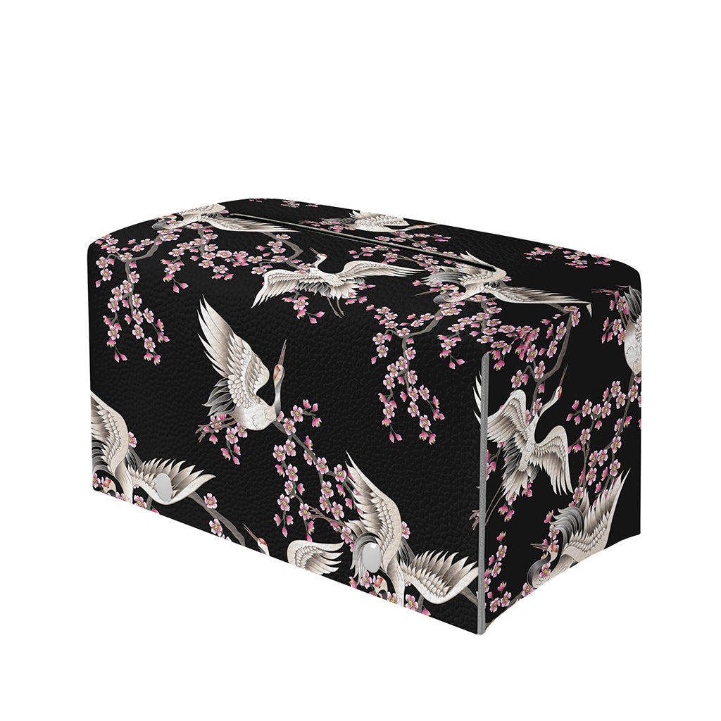 Japanese Crane Bird Pattern Print Leather Tissue Box Cover