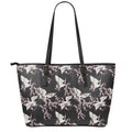Japanese Crane Bird Pattern Print Leather Tote Bag With Zipper