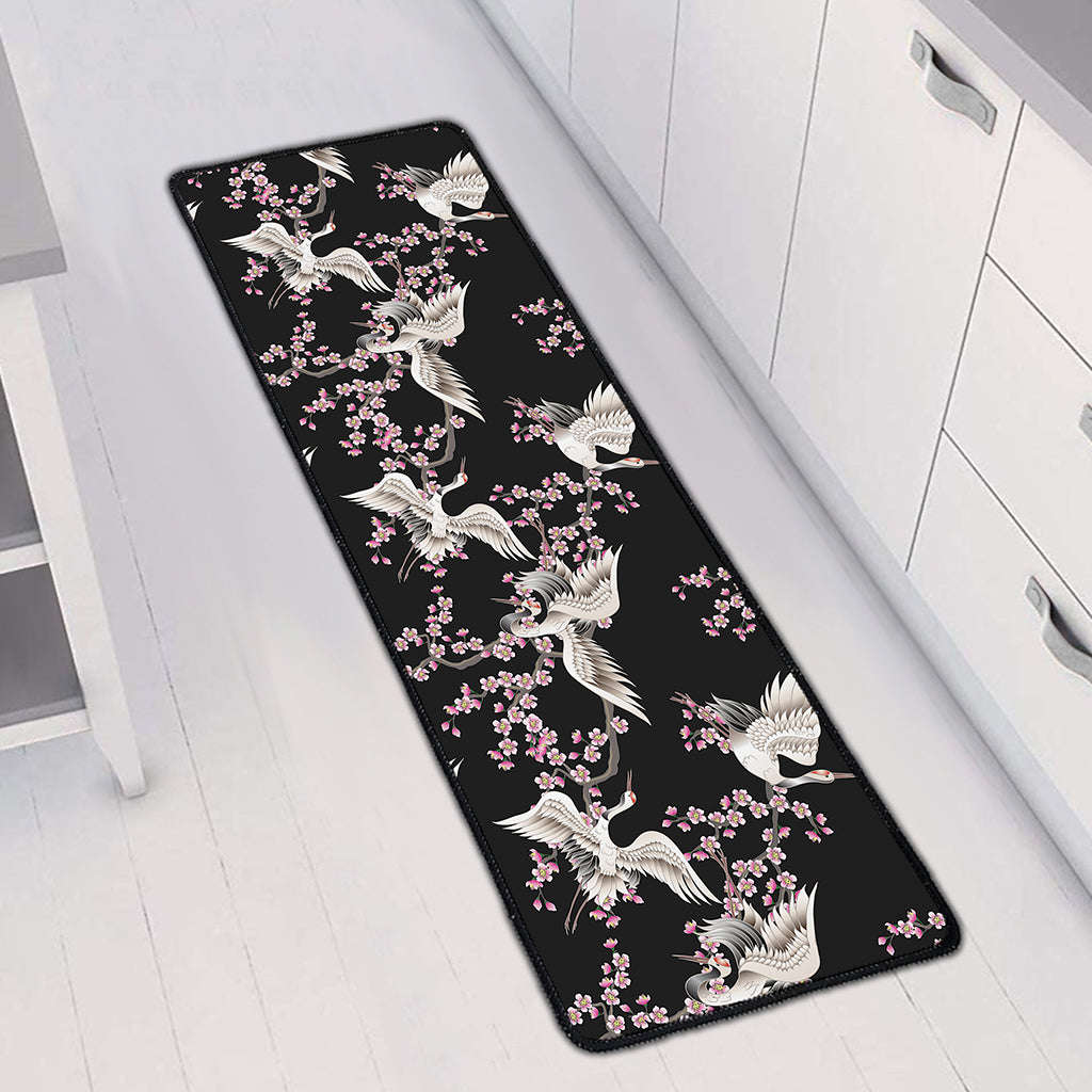 Japanese Crane Bird Pattern Print Long Kitchen Mat