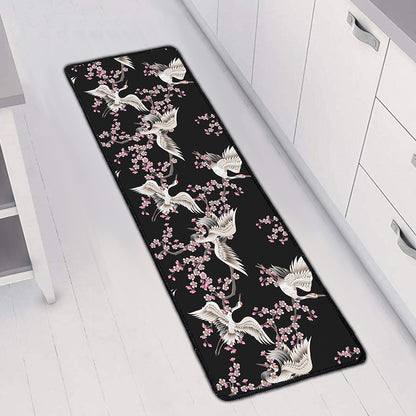 Japanese Crane Bird Pattern Print Long Kitchen Mat
