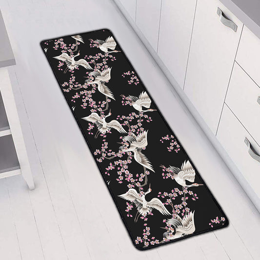 Japanese Crane Bird Pattern Print Long Kitchen Mat