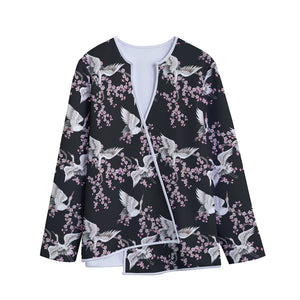 Japanese Crane Bird Pattern Print Long Sleeve Short Coat