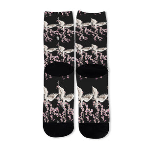 Japanese Crane Bird Pattern Print Long Socks