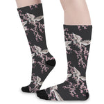 Japanese Crane Bird Pattern Print Long Socks