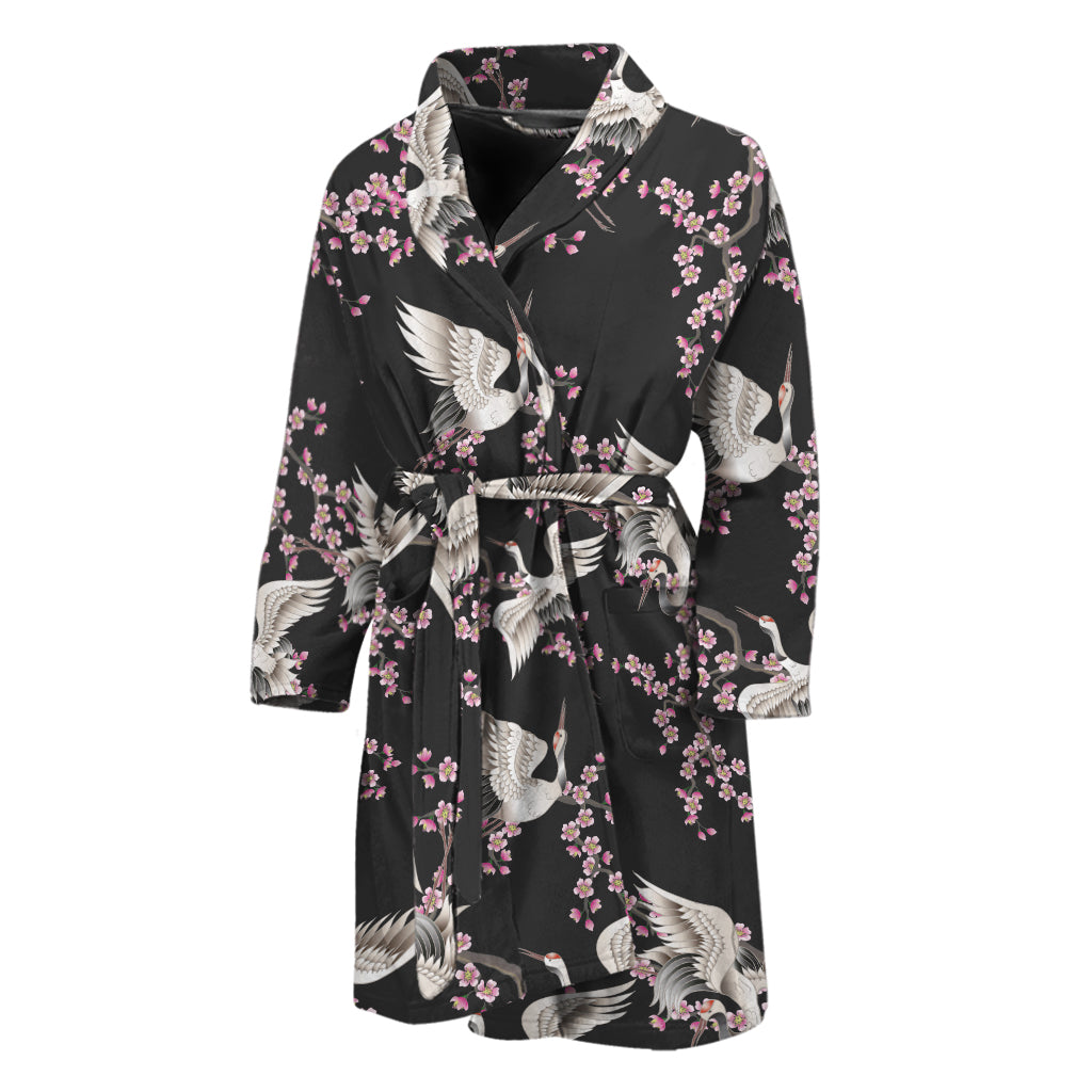 Japanese Crane Bird Pattern Print Men's Bathrobe