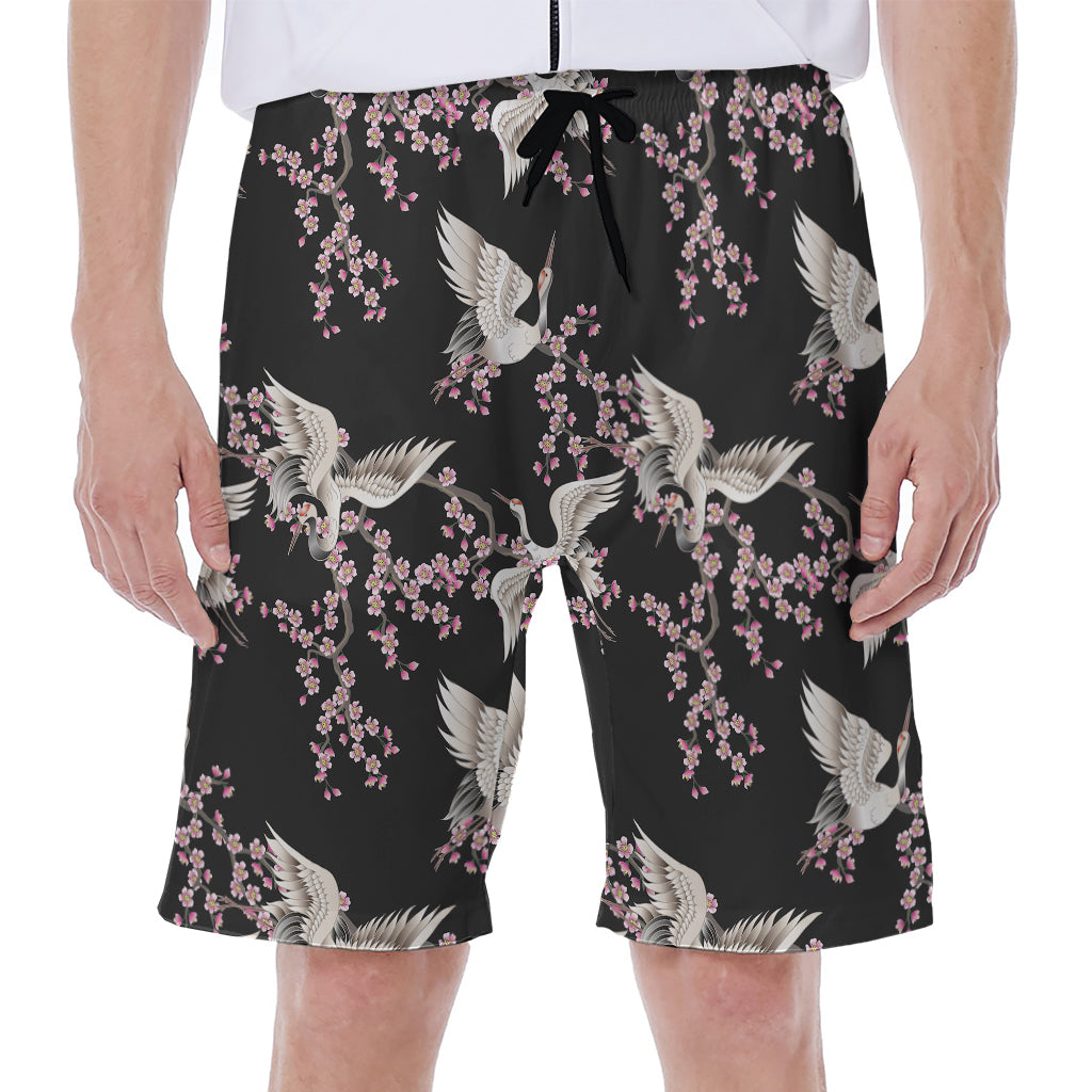 Japanese Crane Bird Pattern Print Men's Beach Shorts