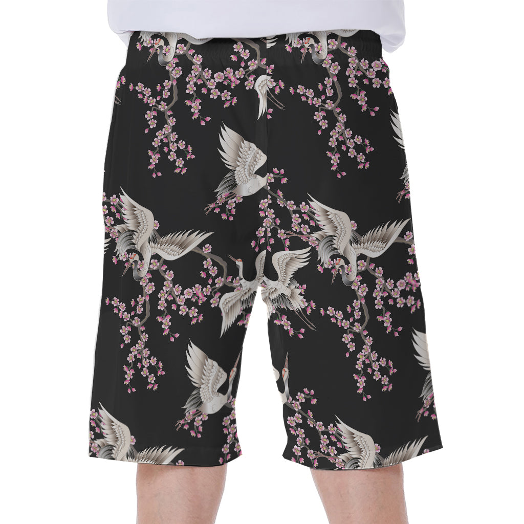 Japanese Crane Bird Pattern Print Men's Beach Shorts