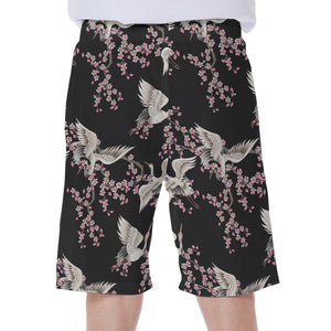 Japanese Crane Bird Pattern Print Men's Beach Shorts