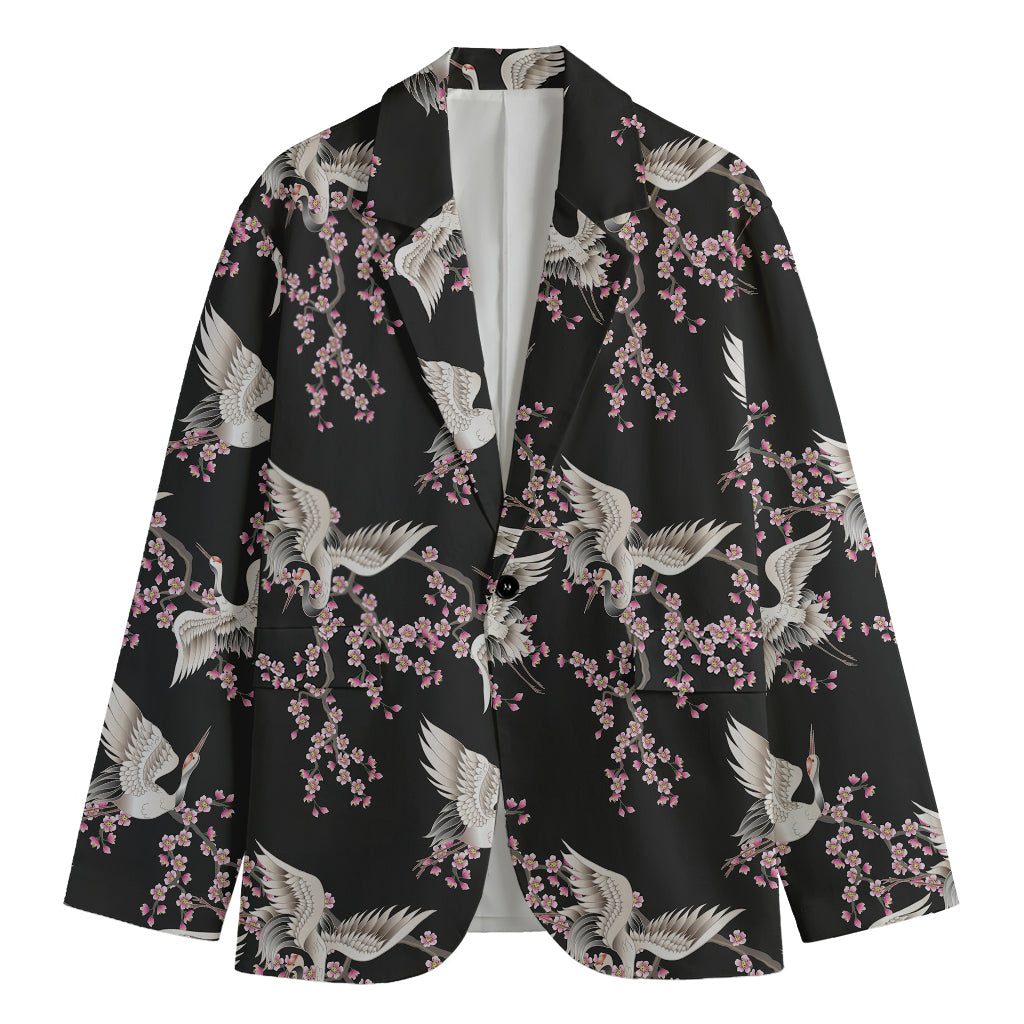 Japanese Crane Bird Pattern Print Men's Blazer