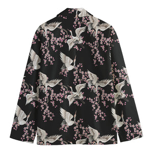 Japanese Crane Bird Pattern Print Men's Blazer