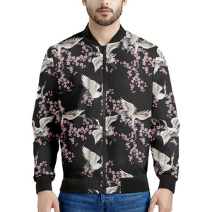 Japanese Crane Bird Pattern Print Men's Bomber Jacket