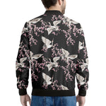 Japanese Crane Bird Pattern Print Men's Bomber Jacket