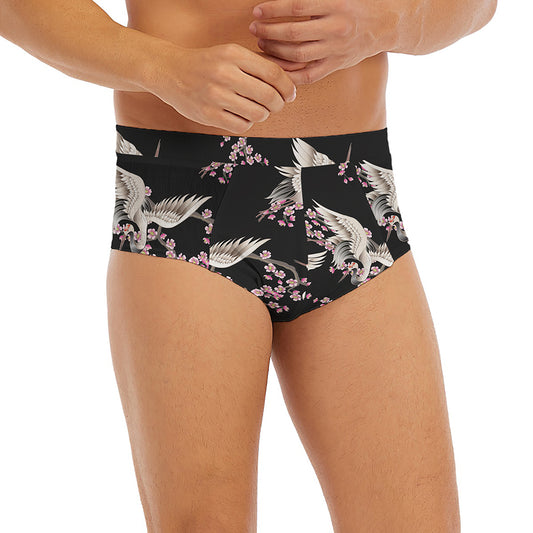 Japanese Crane Bird Pattern Print Men's Briefs