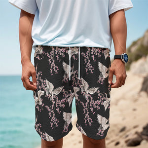 Japanese Crane Bird Pattern Print Men's Cargo Shorts