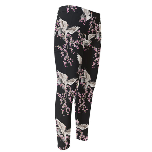 Japanese Crane Bird Pattern Print Men's Compression Pants