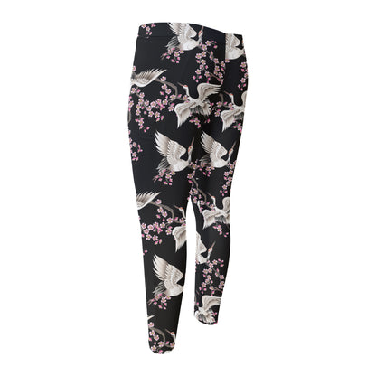 Japanese Crane Bird Pattern Print Men's Compression Pants