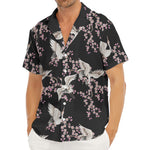 Japanese Crane Bird Pattern Print Men's Deep V-Neck Shirt