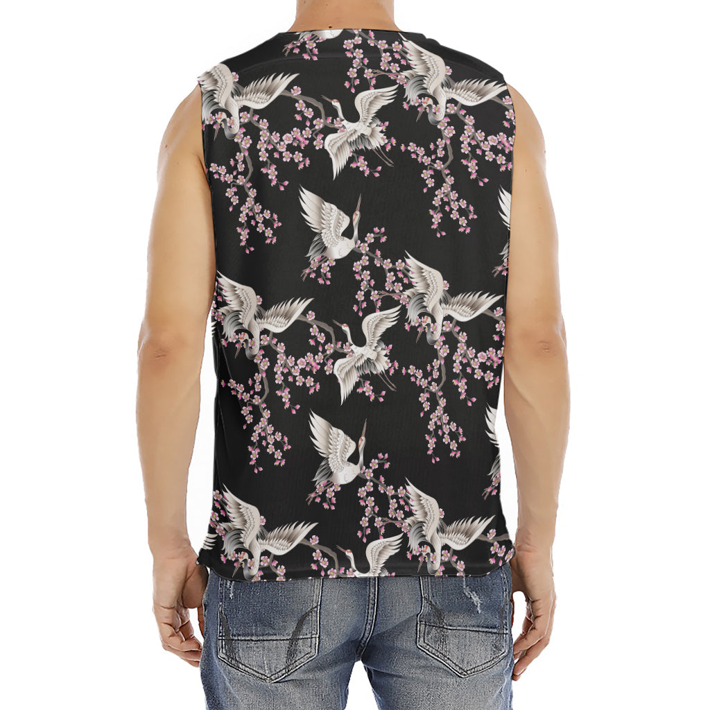 Japanese Crane Bird Pattern Print Men's Fitness Tank Top