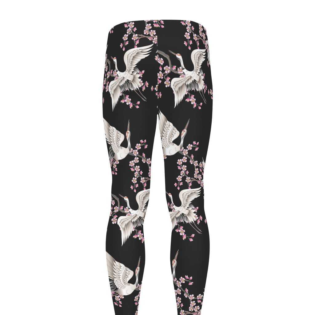 Japanese Crane Bird Pattern Print Men's leggings