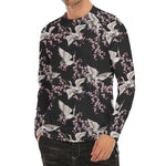 Japanese Crane Bird Pattern Print Men's Long Sleeve Rash Guard