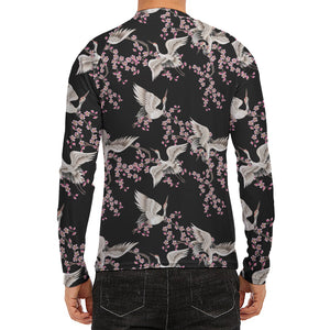 Japanese Crane Bird Pattern Print Men's Long Sleeve Rash Guard