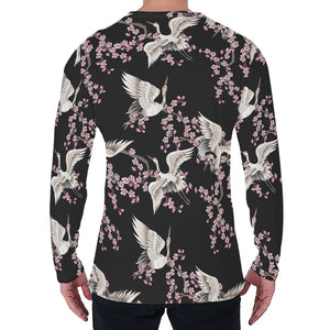 Japanese Crane Bird Pattern Print Men's Long Sleeve T-Shirt