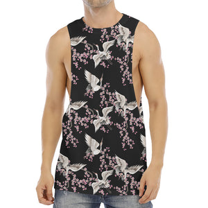 Japanese Crane Bird Pattern Print Men's Muscle Tank Top