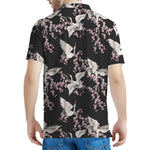 Japanese Crane Bird Pattern Print Men's Polo Shirt