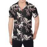 Japanese Crane Bird Pattern Print Men's Shirt