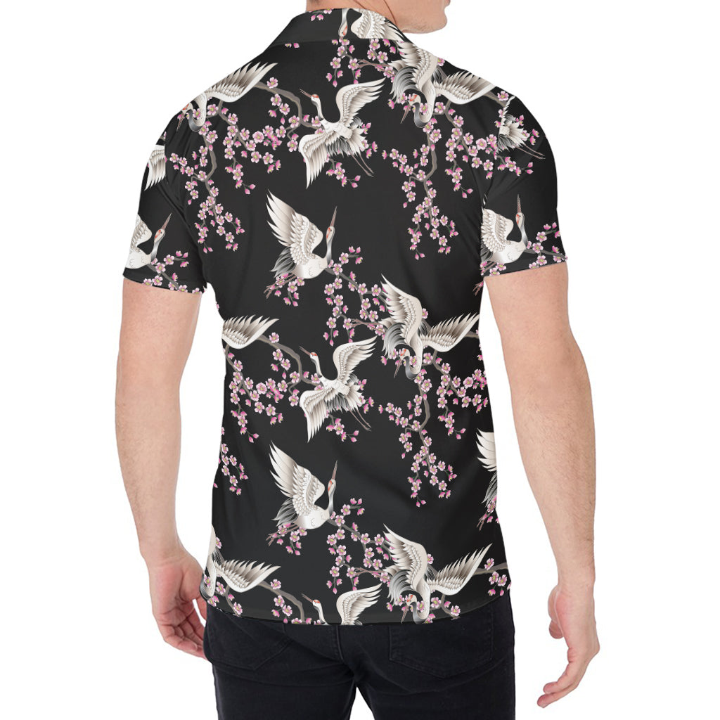 Japanese Crane Bird Pattern Print Men's Shirt