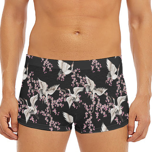 Japanese Crane Bird Pattern Print Men's Short Boxer Briefs