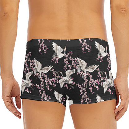 Japanese Crane Bird Pattern Print Men's Short Boxer Briefs