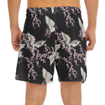 Japanese Crane Bird Pattern Print Men's Split Running Shorts