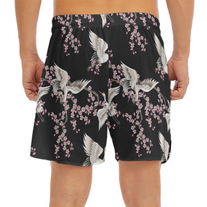 Japanese Crane Bird Pattern Print Men's Split Running Shorts